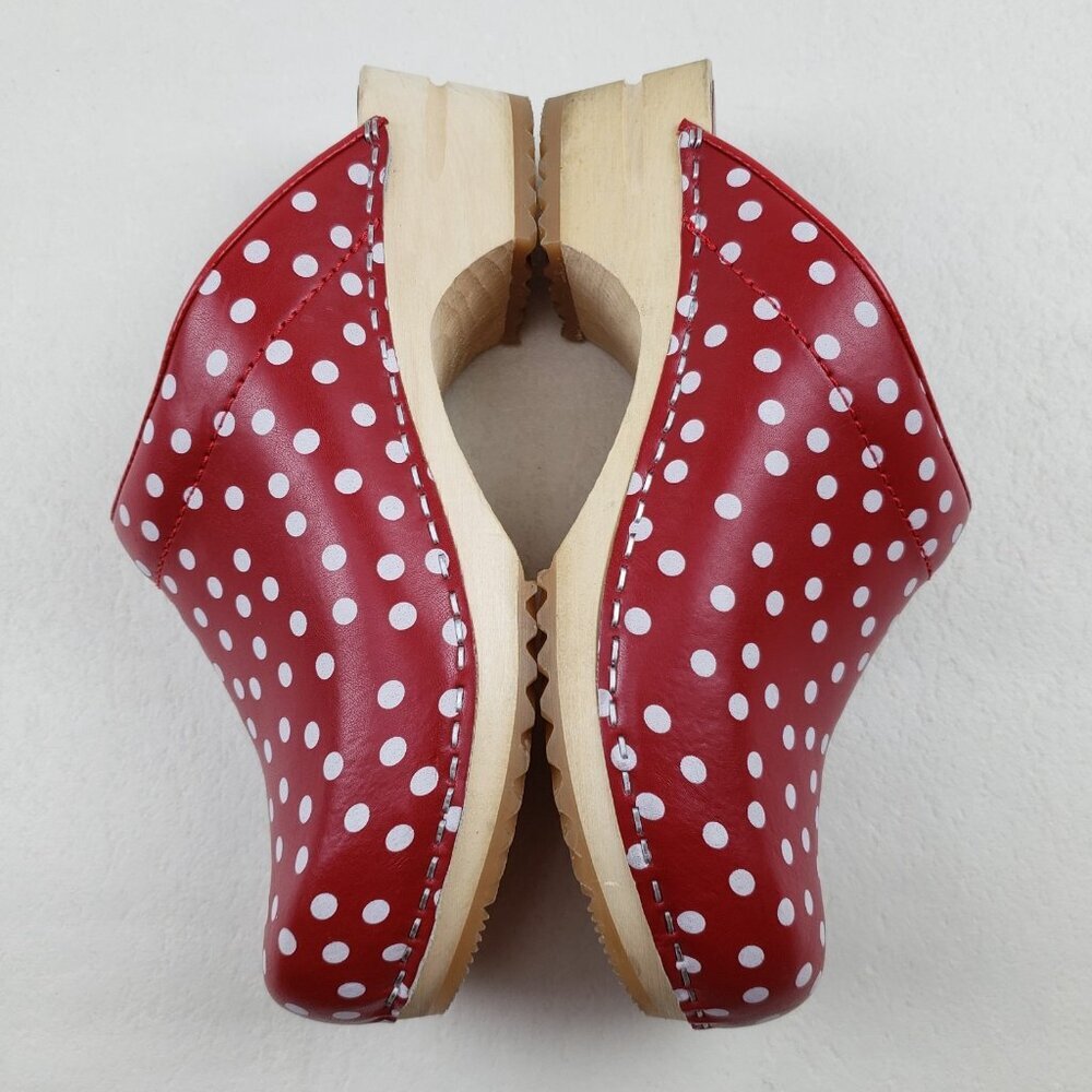 Sanita Fenja Polka Dot Clog Womens US 7 EU 38 Red Leather Slip On Wooden Shoe - Picture 9 of 16